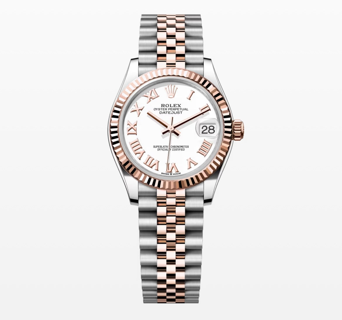 New 31mm 2-Tone Rose Gold White Roman Datejust