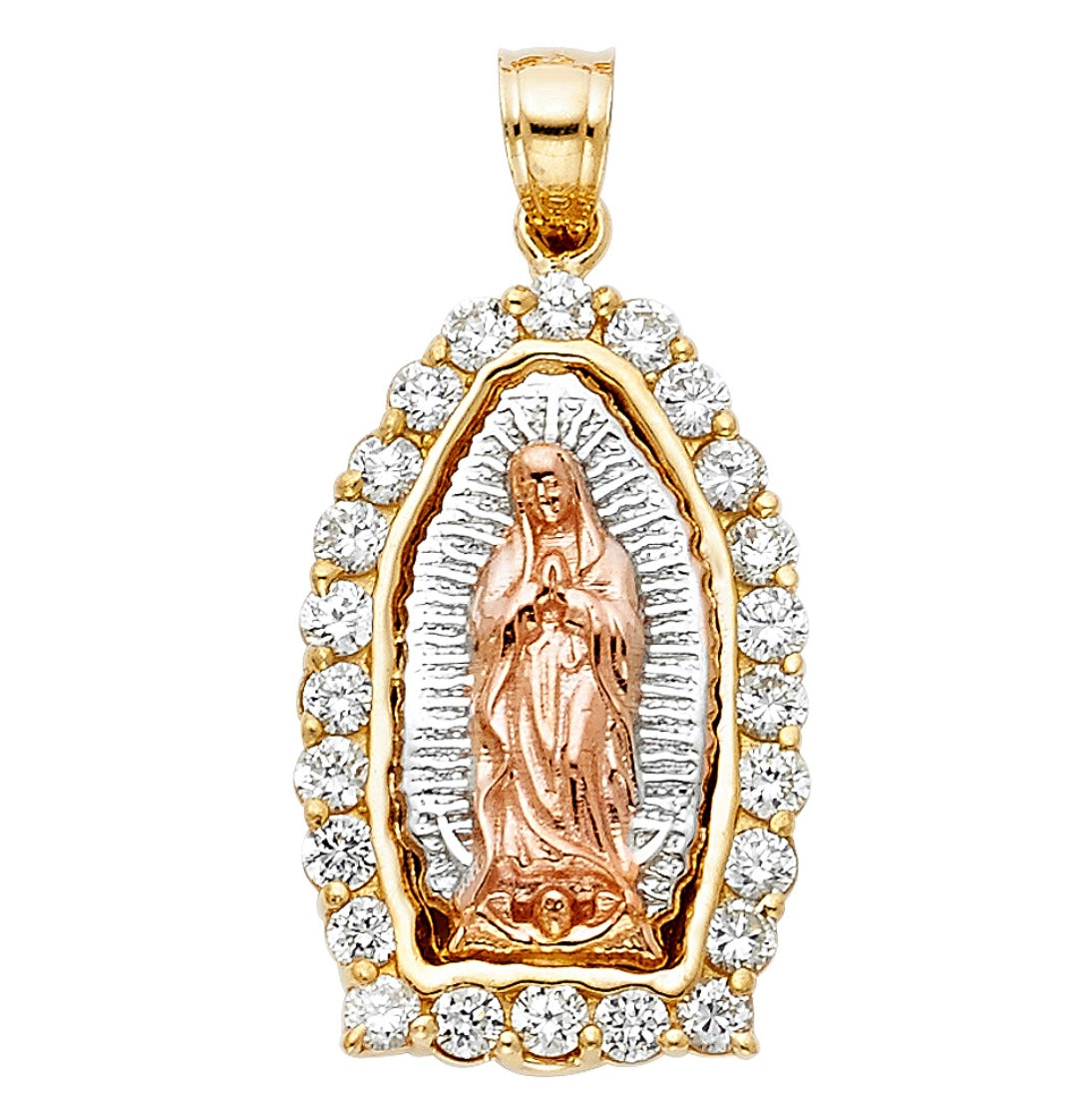 14k CZ Tri Color Guadalupe Pendant