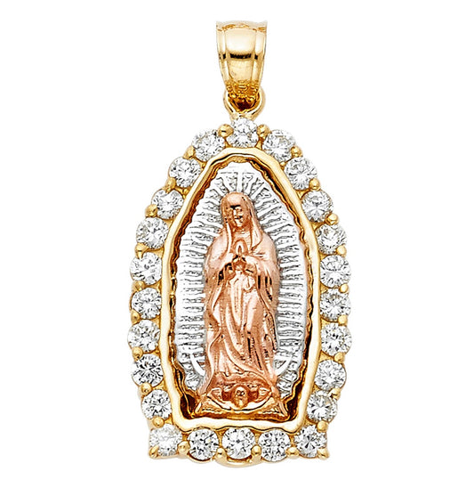 14k CZ Tri Color Guadalupe Pendant