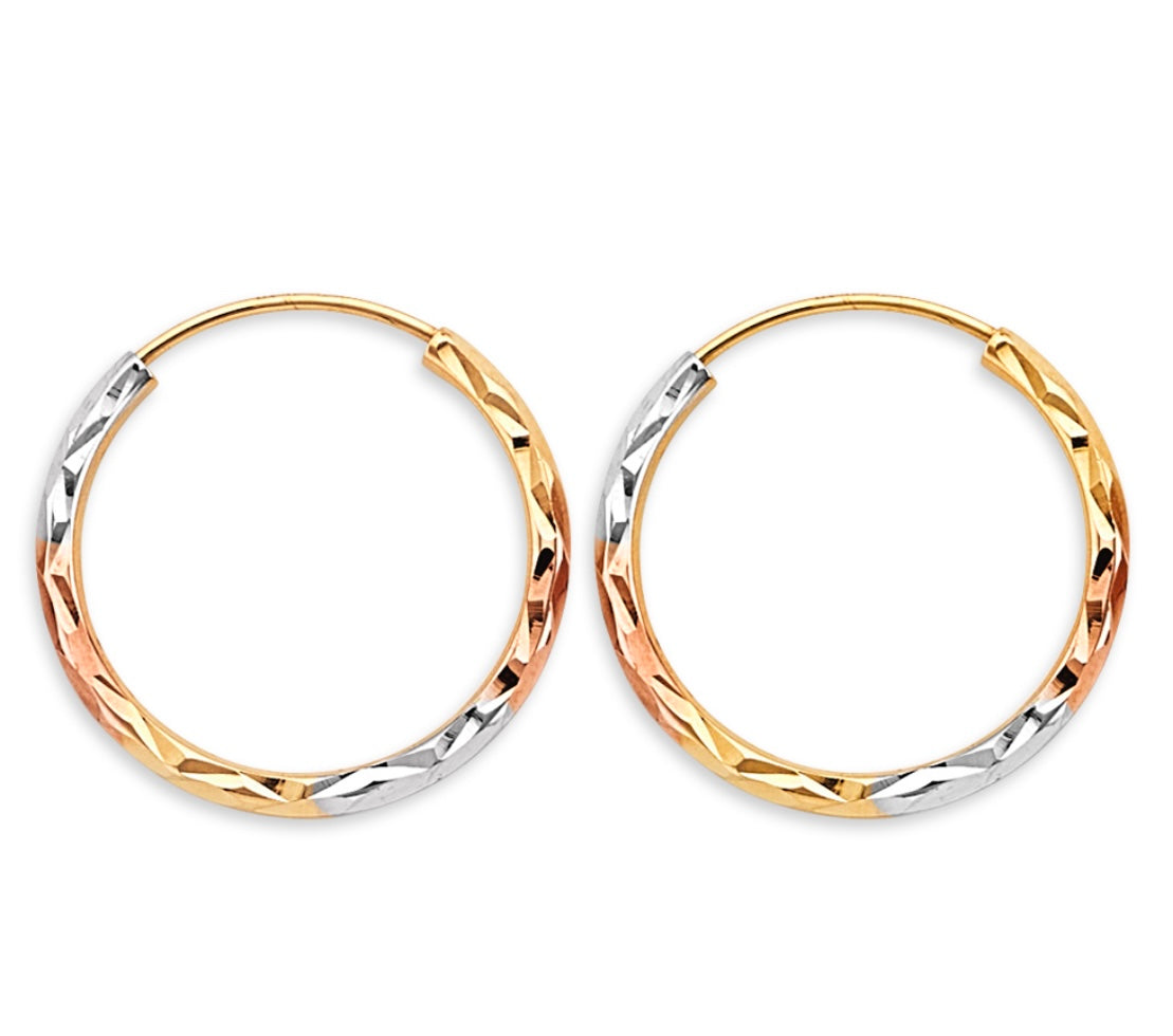 14k Tri Color Hoop Earring