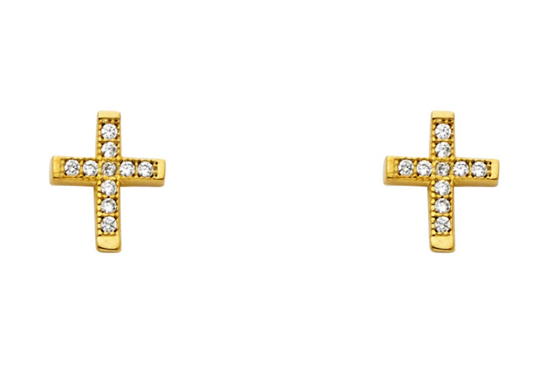 14k CZ Cross Earring