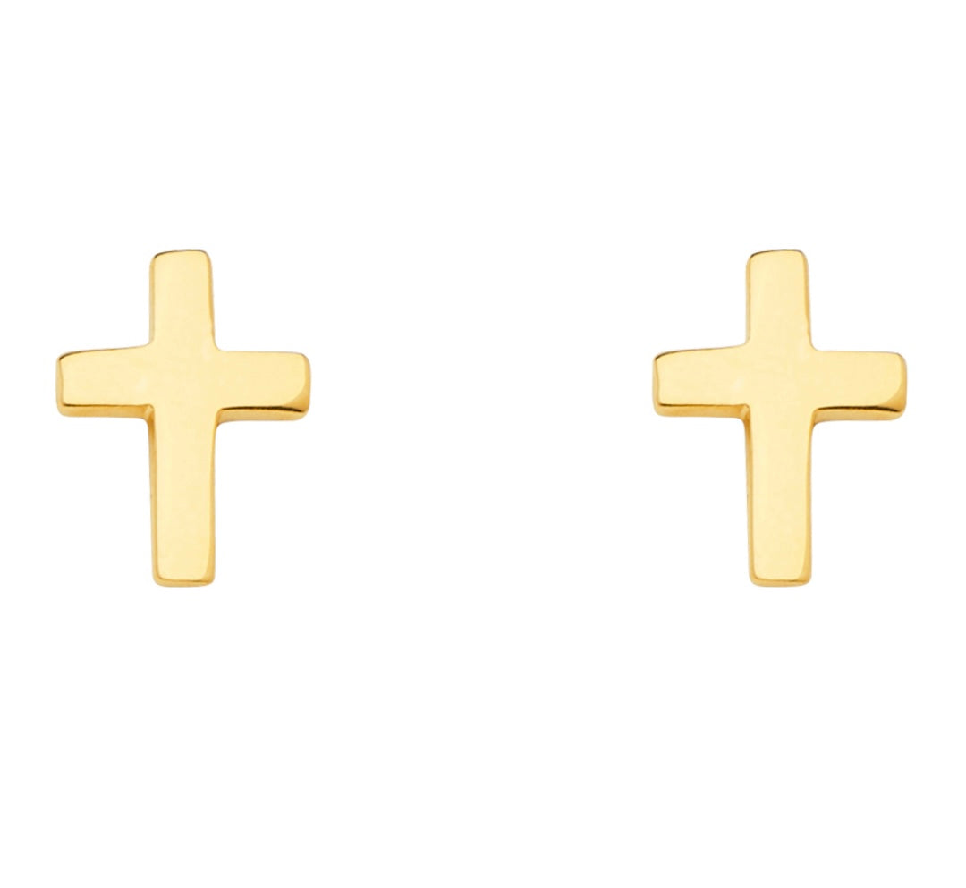 14k Yellow Gold Cross Earring