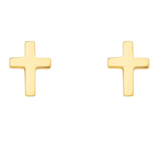 14k Yellow Gold Cross Earring