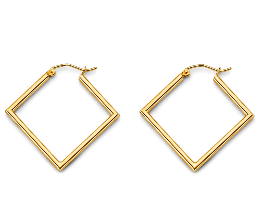 14k Yellow Gold Tube Square Earrings