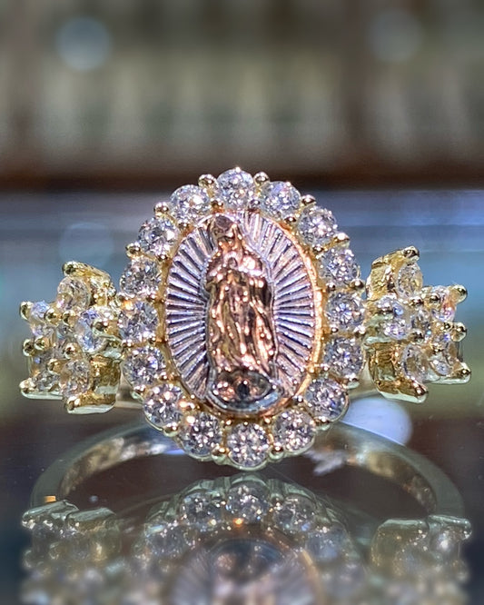 14k Virgin Mary ring with flowers