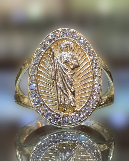14k San Judas ring with c/z