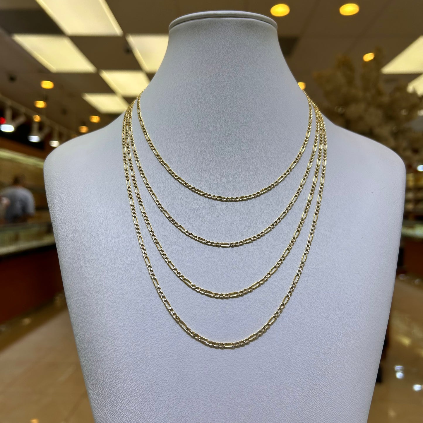 14k 2mm Semi Solid Diamond Cut Figaro Chain