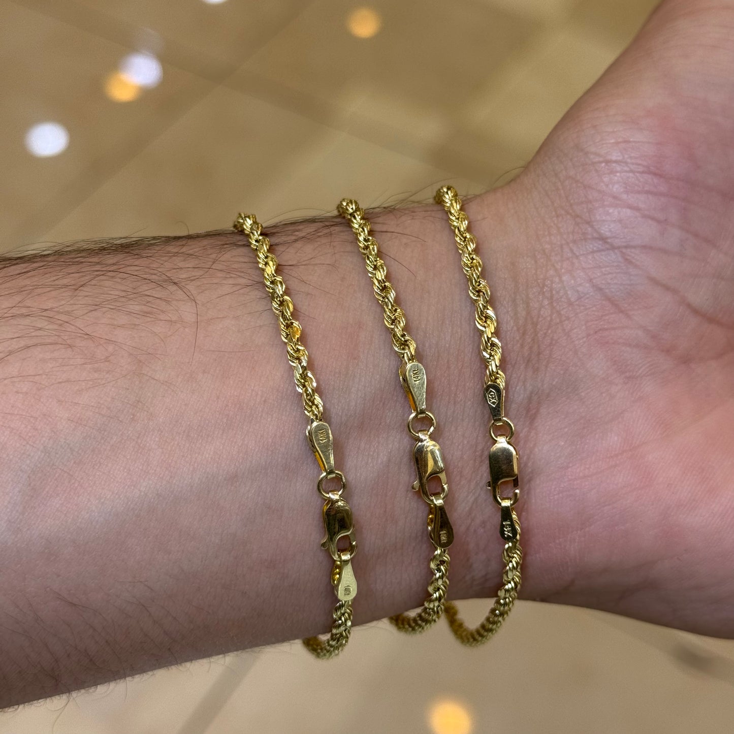 14k 3mm Semi Solid Rope Bracelet