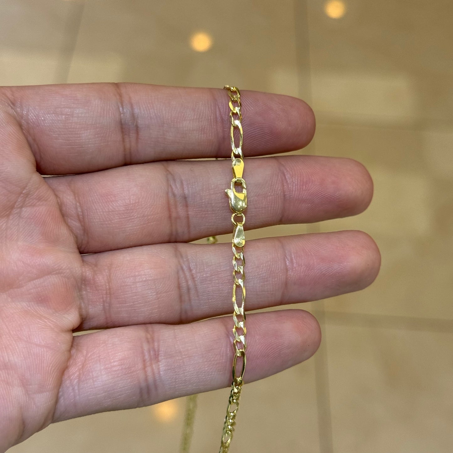 14k 3mm Solid Figaro Chain