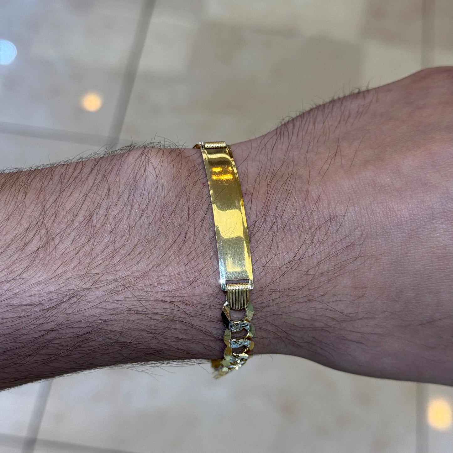 14k 8mm Solid 2-Tone Diamond Cut Cuban Link ID Bracelet
