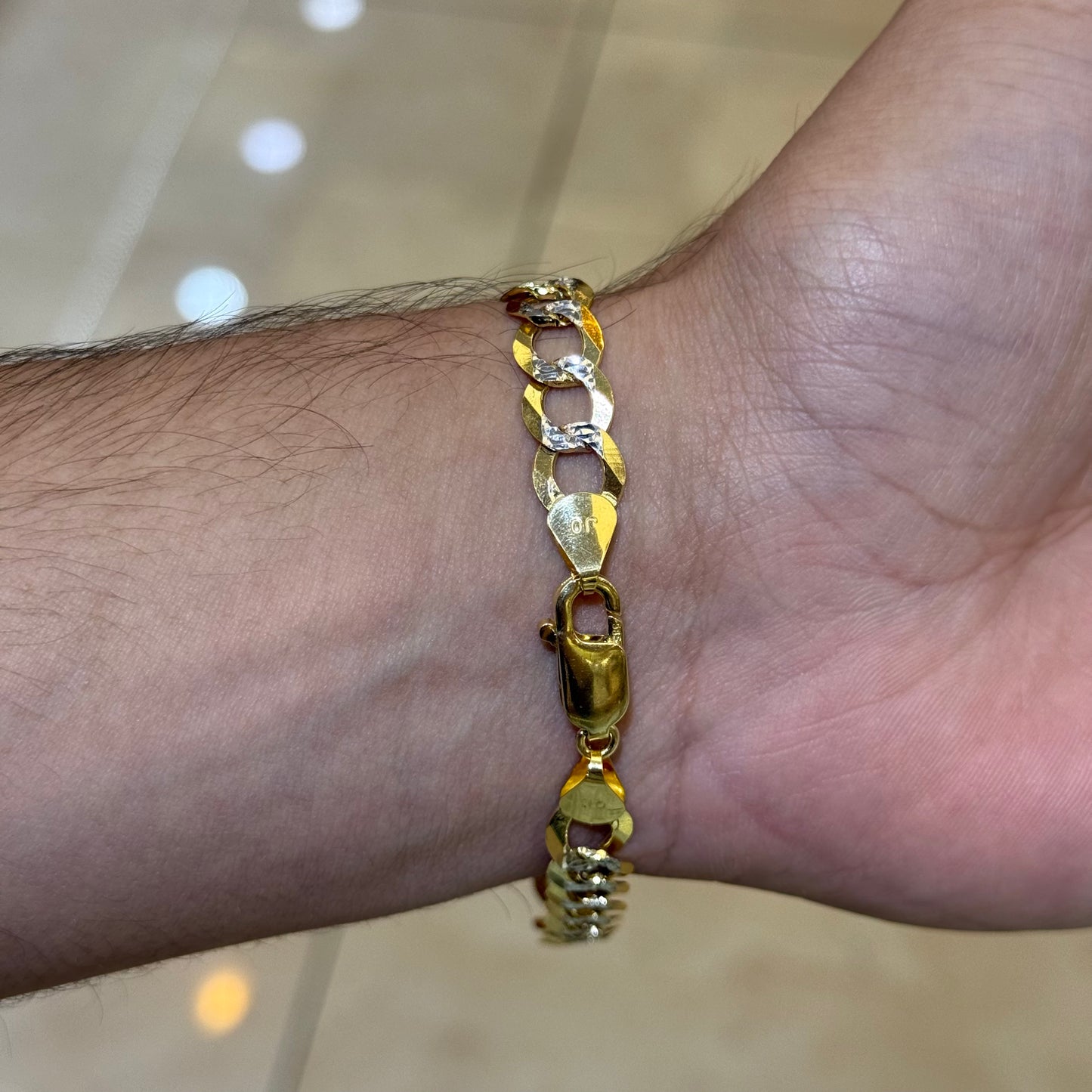 14k 8mm Solid 2-Tone Diamond Cut Cuban Link ID Bracelet