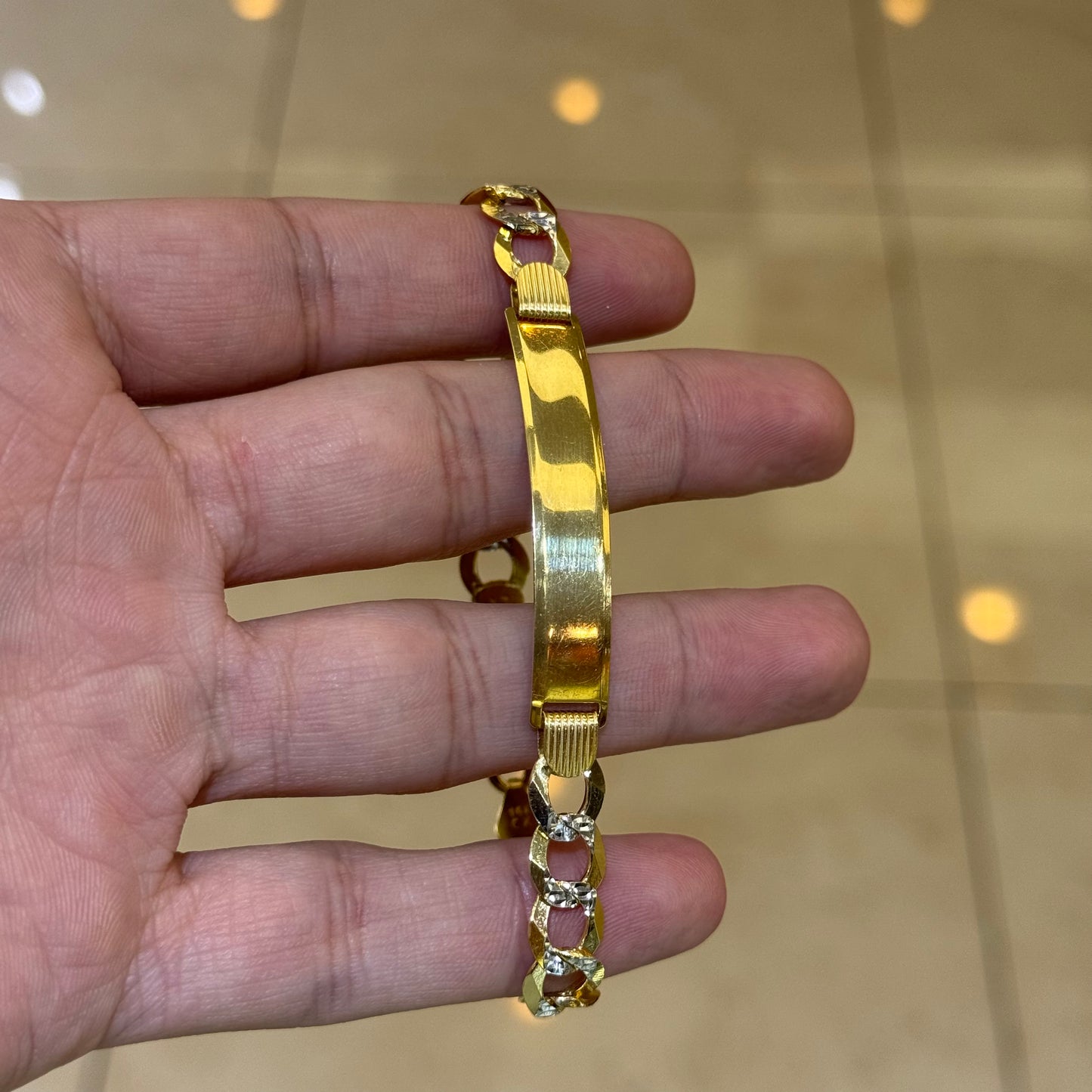 14k 8mm Solid 2-Tone Diamond Cut Cuban Link ID Bracelet