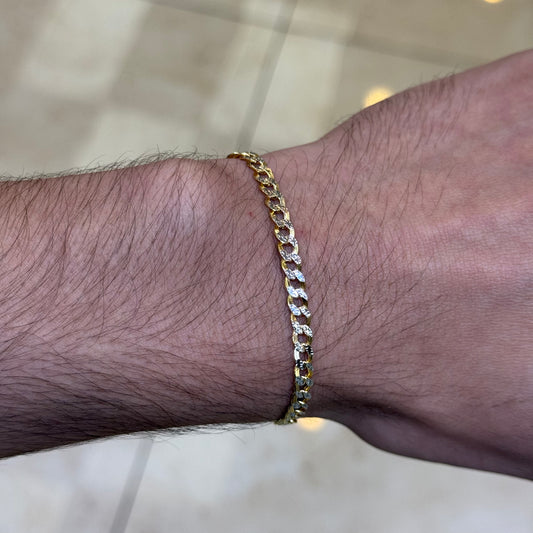 14k 4mm Semi Solid 2-Tone Diamond Cut Cuban Link Bracelet