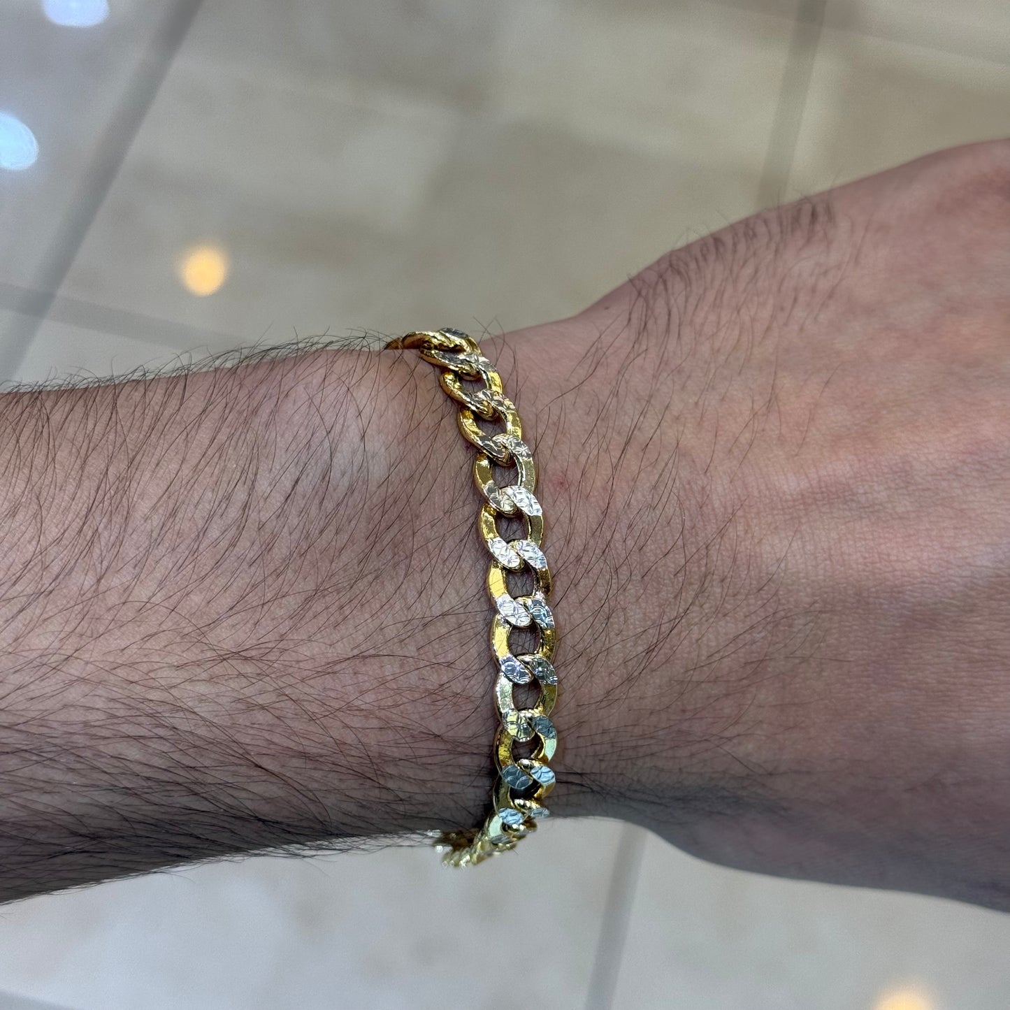 14k 8mm Semi Solid 2-Tone Diamond Cut Cuban Link Bracelet