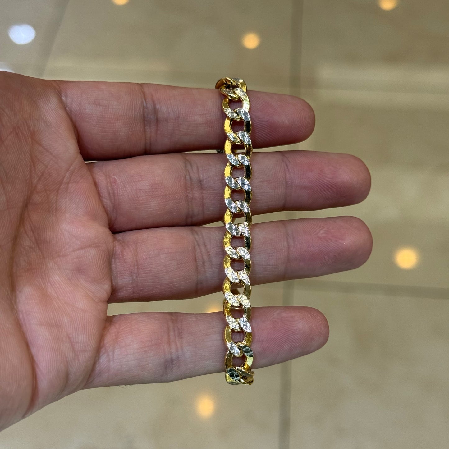 14k 8mm Semi Solid 2-Tone Diamond Cut Cuban Link Bracelet