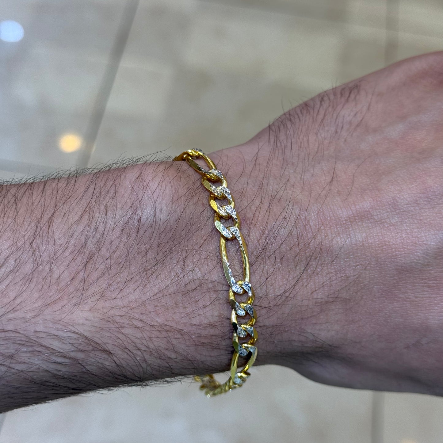 14k 7mm 2-Tone Diamond Cut Figaro Bracelet