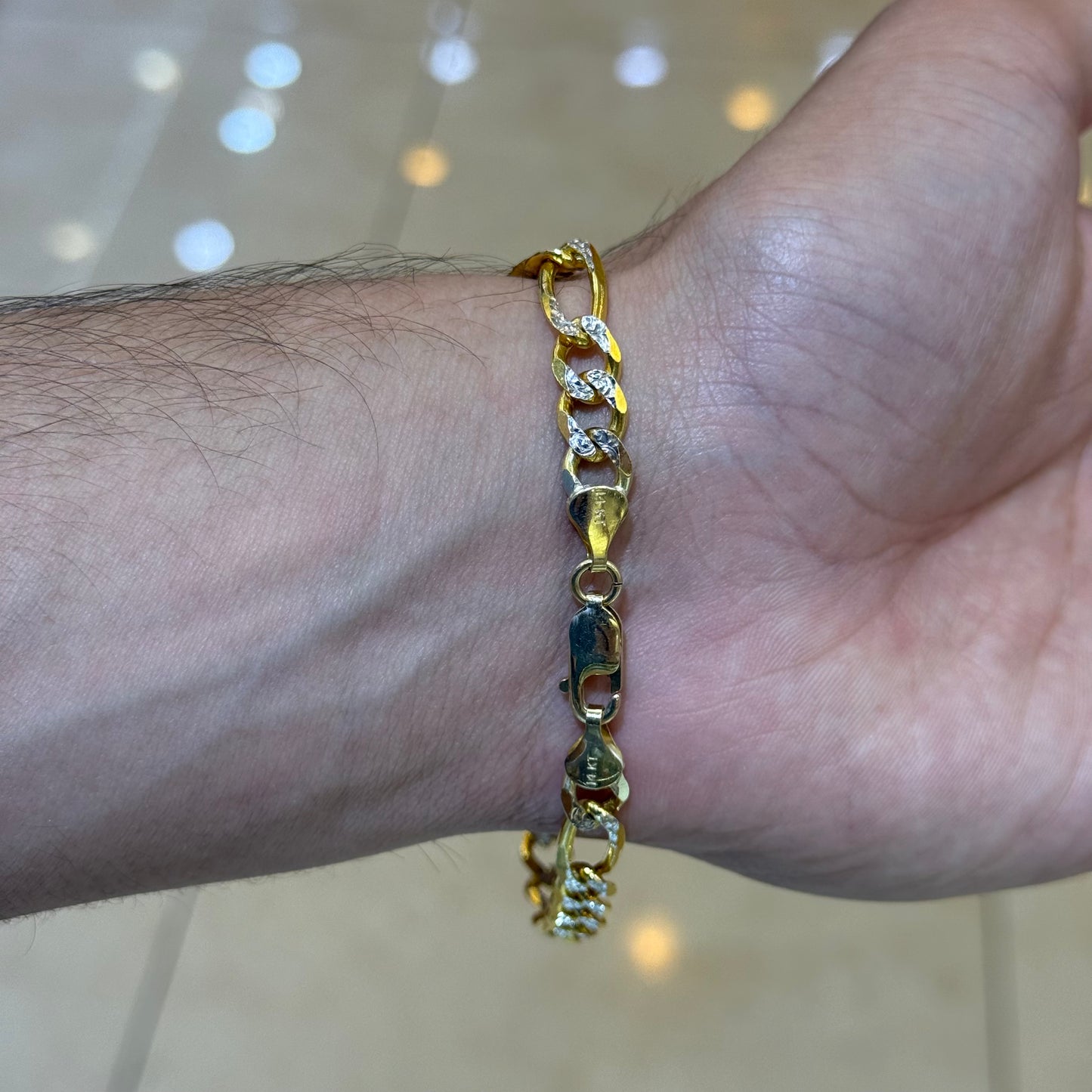 14k 7mm 2-Tone Diamond Cut Figaro Bracelet