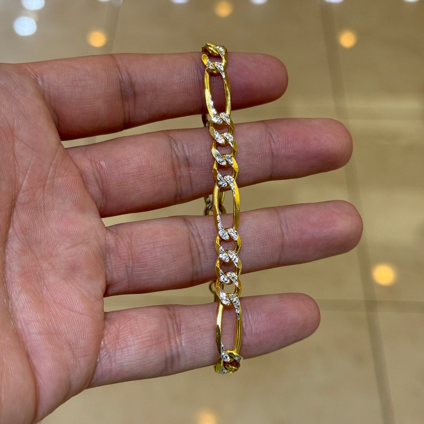 14k 7mm 2-Tone Diamond Cut Figaro Bracelet