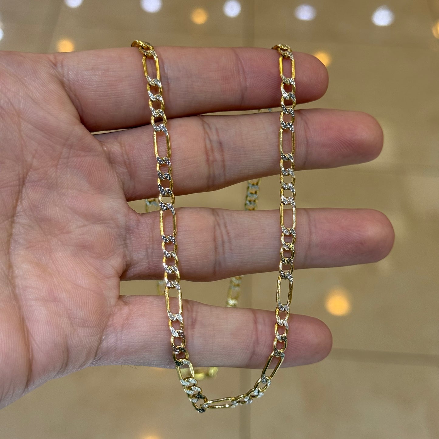 14k 4mm Semi Solid 2-Tone Diamond Cut Figaro Chain