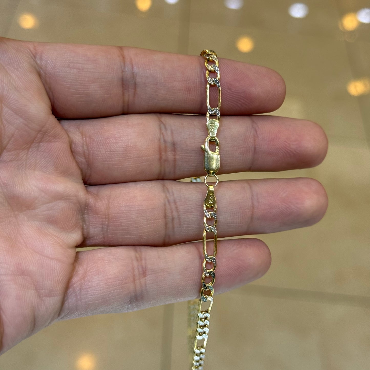 14k 4mm Semi Solid 2-Tone Diamond Cut Figaro Chain