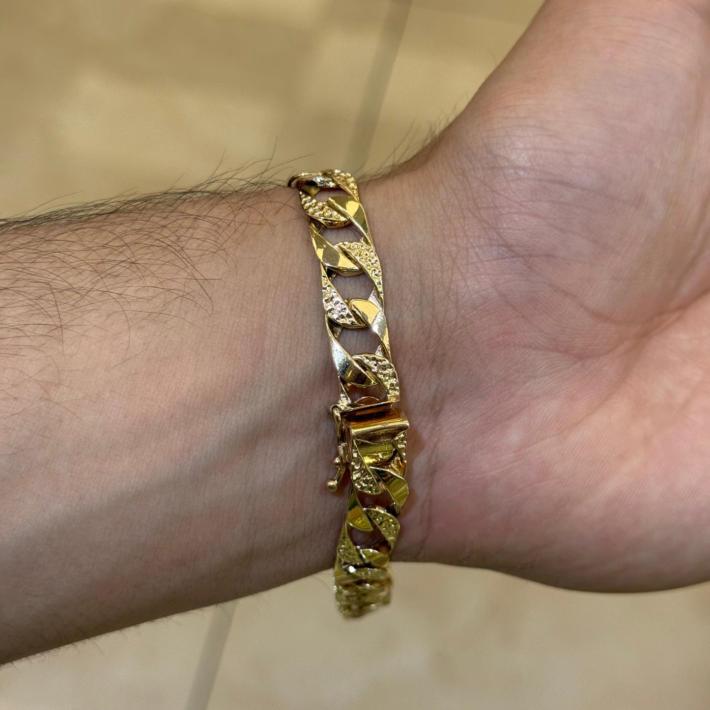 14k 9mm Nugget Cuban Link ID Bracelet
